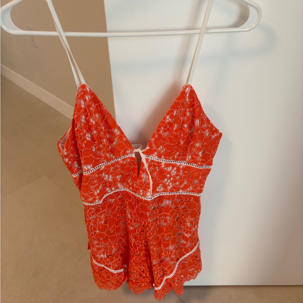 Orange Lace Spaghetti Strap Romper
